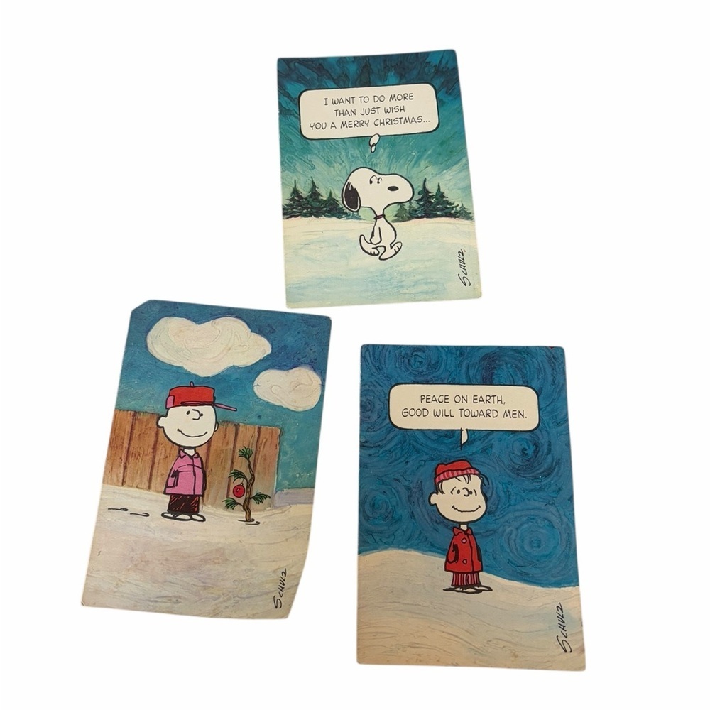 Vintage Peanuts Christmas Cards – Snoopy & Charlie Brown – Set of 3